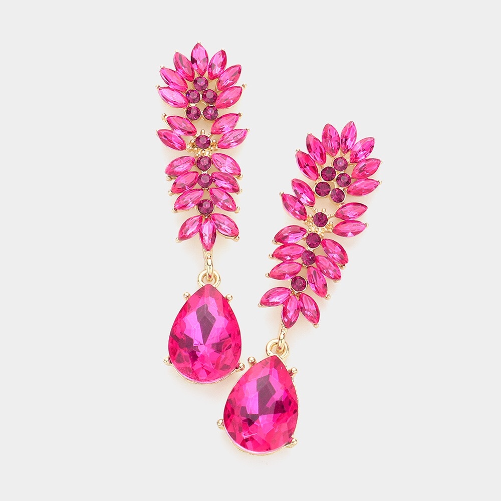Fuchsia Marquise Teardrop Link Dangle Evening Statement Earrings
